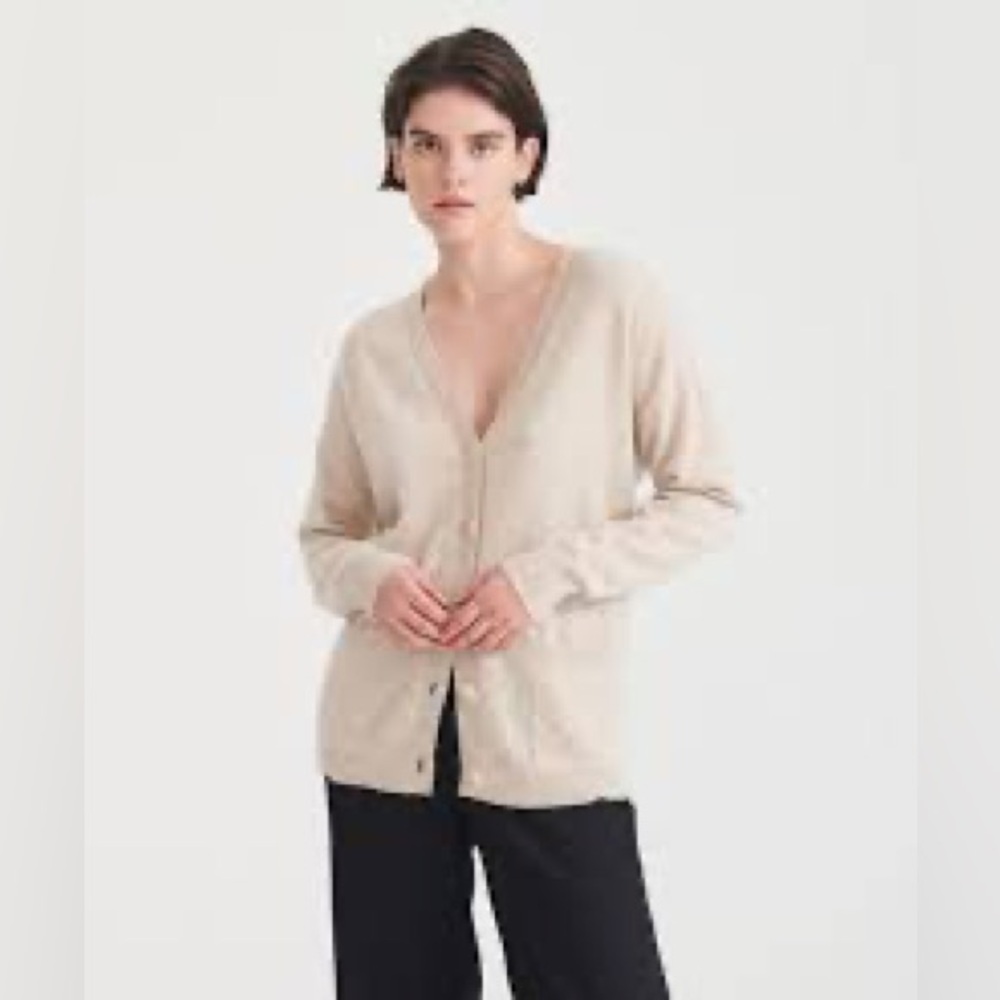 NAADAM Cashmere Signature Boyfriend Women's Cardigan in camel, small